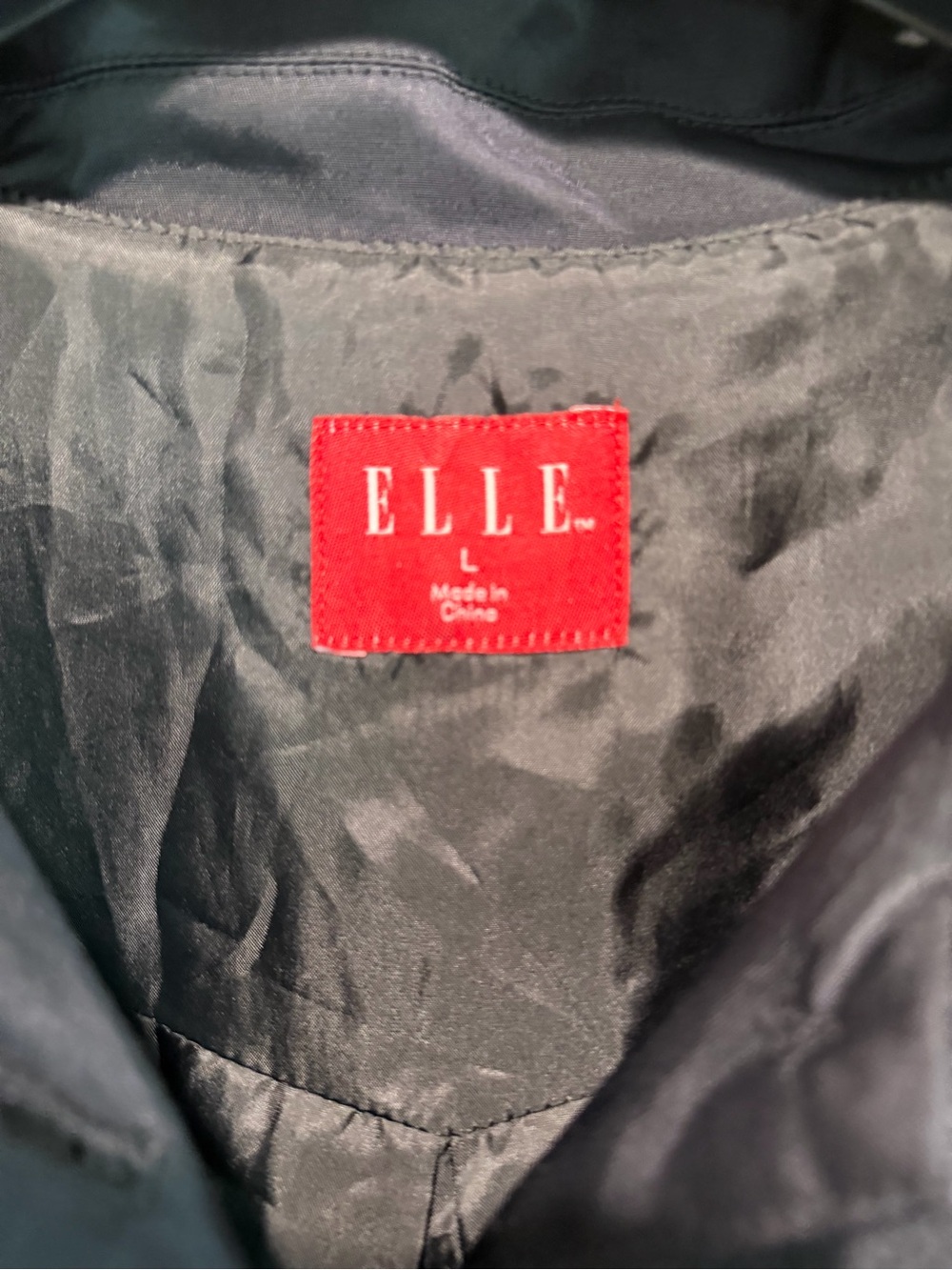 ELLE Black Satin Sheen Hooded Trench Coat Jacket Size L Lightweight Longline - Picture 5 of 9